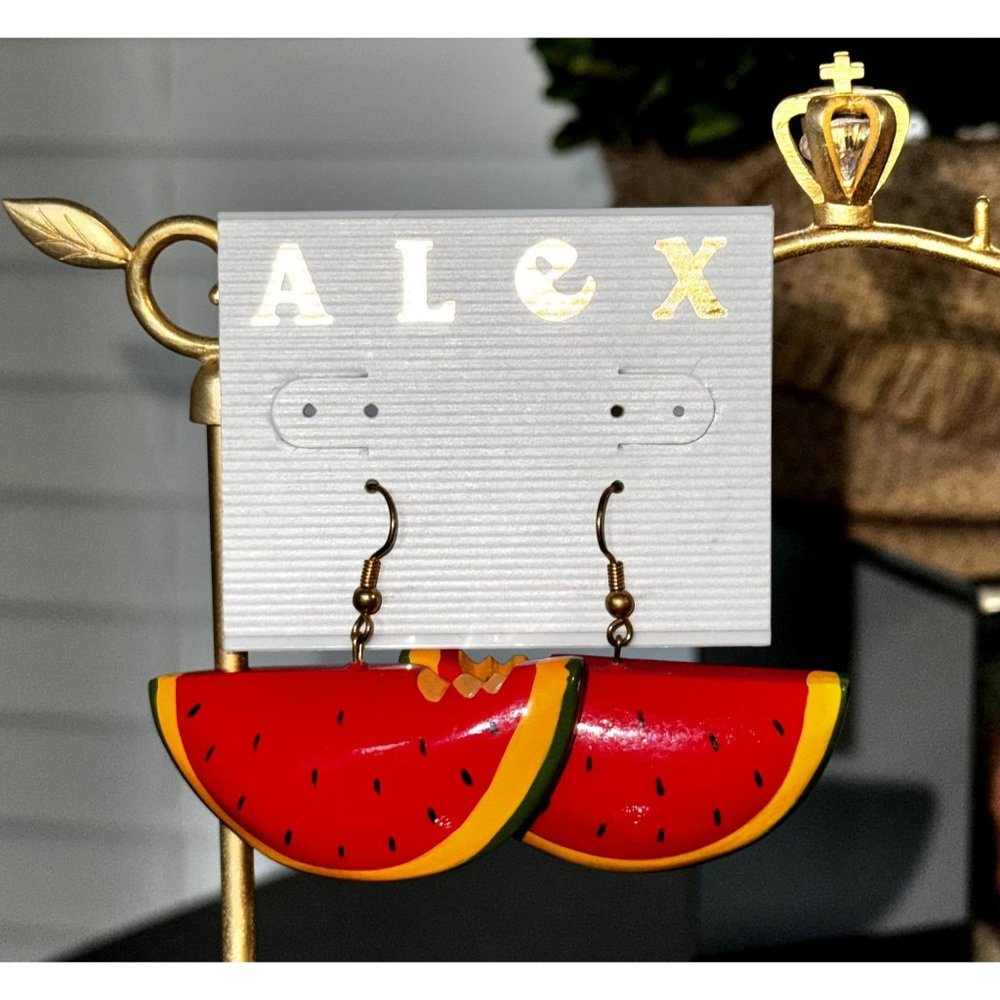 Alex Wooden Watermelon Design Dangle Earrings